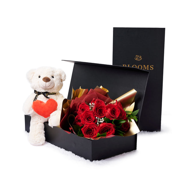 Rose Gifts | Valentines Day 12 Stem Red Rose Bouquet With Box & Bear ...