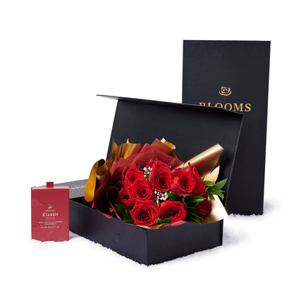 Valentine’s Day Dozen Red Rose Bouquet With Box & Chocolate, Valentine's Day gifts, roses, Toronto Same Day Flower Delivery