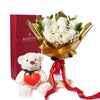 Valentine’s Day 12 Stem White Rose Bouquet With Box & Bear, Valentine's Day gifts, plush gifts, roses gifts, Toronto Same Day Flower Delivery