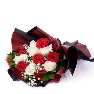 Valentine's Day 12 Stem Red & White Rose Bouquet, Toronto Same Day Flower Delivery, roses, Valentine's Day gifts
