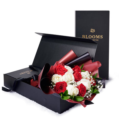 Valentine's Day 12 Stem Red & White Rose Bouquet With Box, Toronto Same Day Flower Delivery, Valentine's Day gifts, roses
