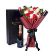 Valentine's Day 12 Stem Red & White Rose Bouquet With Box & Champagne, Valentine's Day gifts, roses, champagne gifts, New York Same Day Flower Delivery