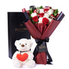 Valentine's Day 12 Stem Red & White Bouquet With Box & Bear, Toronto Same Day Flower Delivery, Valentine's Day gifts, roses, plush gifts