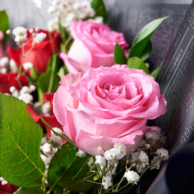 Valentine's Day 12 Stem Red & Pink Rose Bouquet With Box & Bear, Toronto Same Day Flower Delivery, Valentine's Day gifts, roses, plush gifts