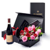 Valentine's Day 12 Stem Red & Pink Rose Bouquet With Box & Wine, Toronto Same Day Flower Delivery, Valentine's Day gifts