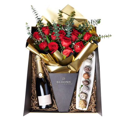 Love Like This Rose Gift Box, rose gift, roses, champagne gift, champagne, sparkling wine gift, sparkling wine, rose gift, roses, flower gift, flowers, chocolate covered strawberries, chocolate covered strawberry gift, valentines gift, valentines