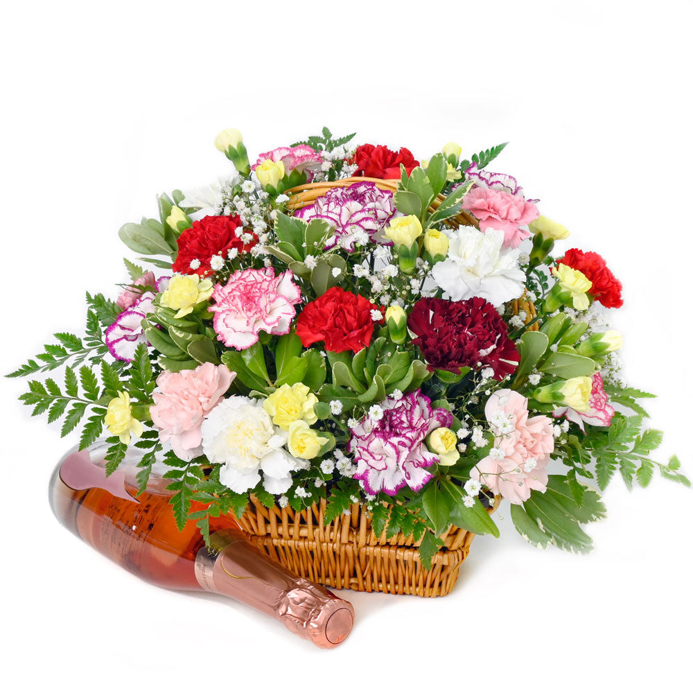Champagne and flower basket. Same day Toronto delivery