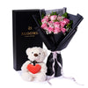 Valentine's Day 12 Stem Pink Rose Bouquet With Box & Bear, Valentine's Day gifts, Toronto Same Day Flower Delivery, plush gifts