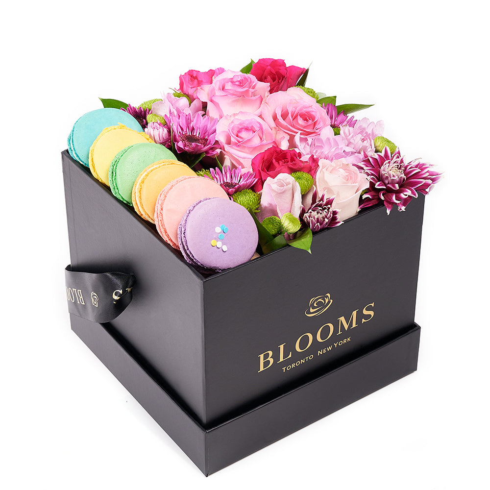 Complete Macaron &amp; Flower Gift Box – Floral Gifts – Toronto delivery