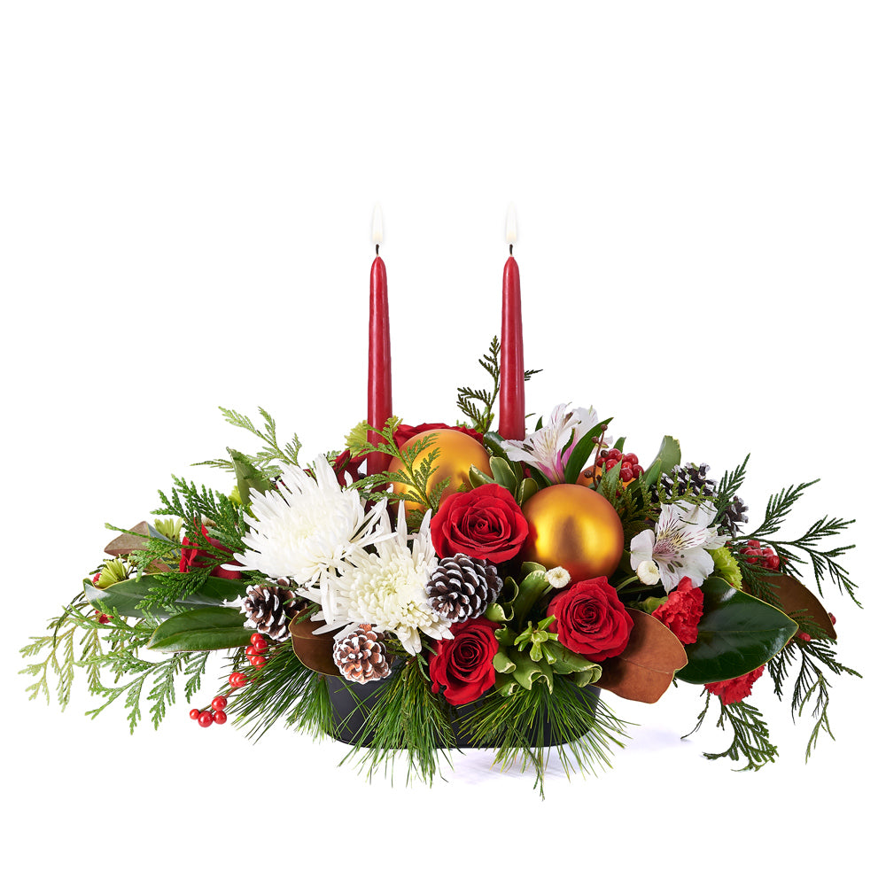 Candlelit Holiday Floral Arrangement