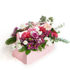 Pink and white mixed floral arrangement in a pink toolbox. Same Day Toronto Delivery.