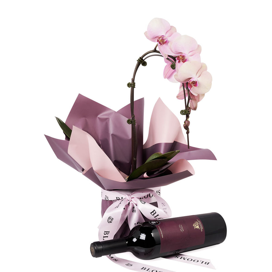 Pure & Simple Flowers & Wine Gift - Orchid plant and Wine Gift Set - Same Day Toronto Delivery