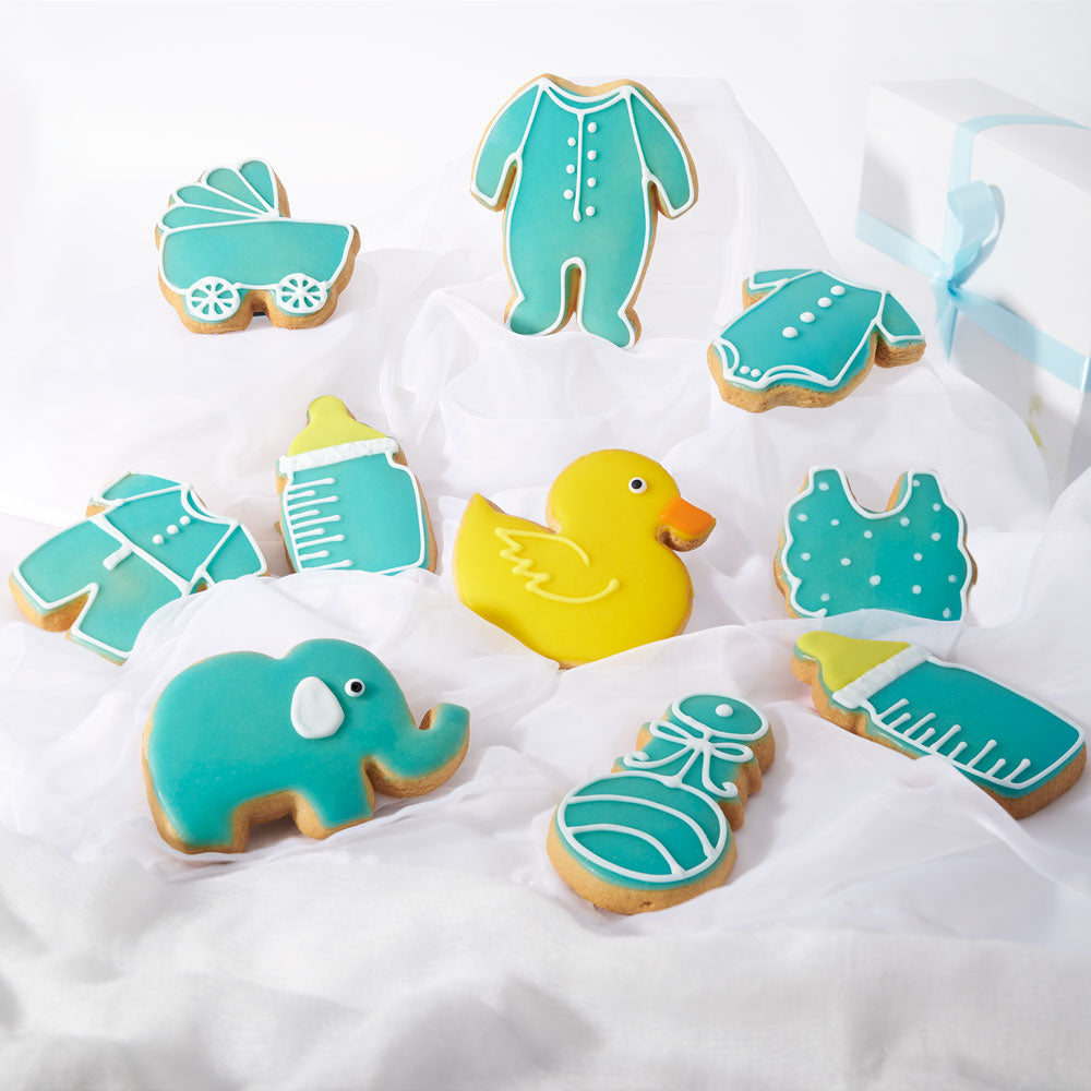 Blue Welcome Baby Cookie Gift Box, Baby Girl Cookies, Baked Goods, Gourmet Baby Cookies, Toronto Delivery