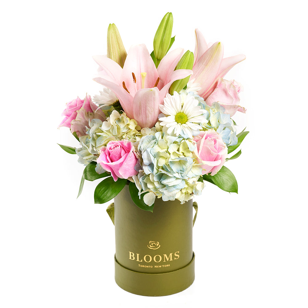 Spring Forth Mixed Floral Gift - Mixed Floral Arrangement Hat Box - Same Day Toronto Delivery