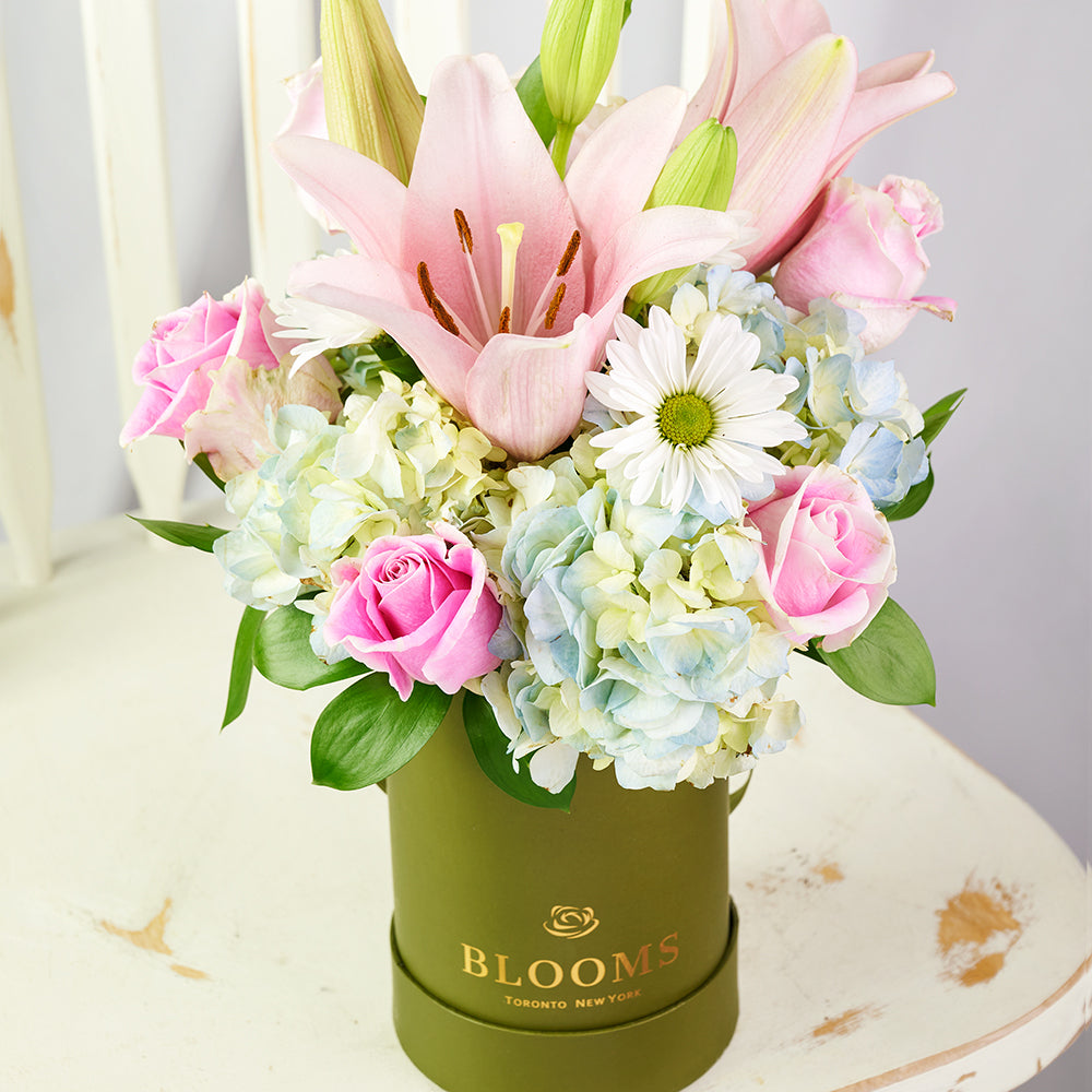Spring Forth Mixed Floral Gift - Mixed Floral Arrangement Hat Box - Same Day Toronto Delivery