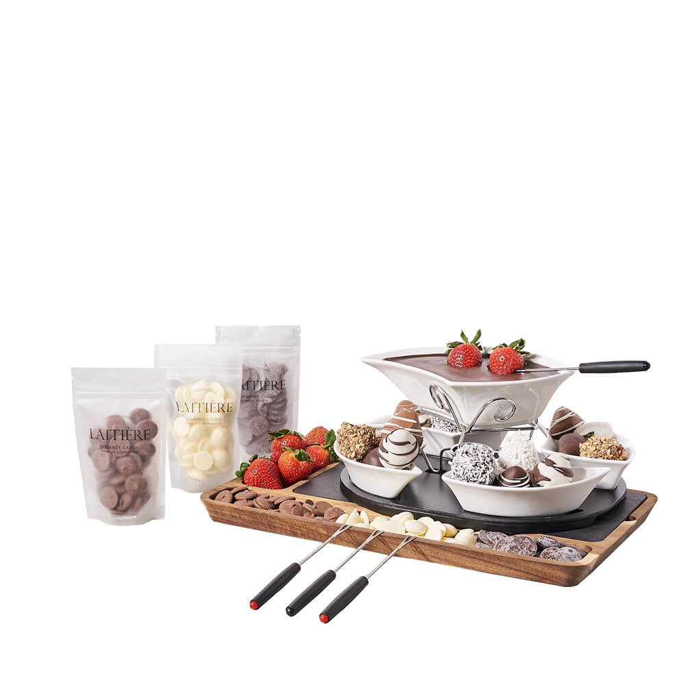 Strawberry &amp; Chocolate Fondue Gift Board, chocolate gift, chocolate, fondue gift, fondue, chocolate fondue gift, chocolate fondue, fruit gift, fruit, strawberry gift, strawberry, gourmet gift, gourmet