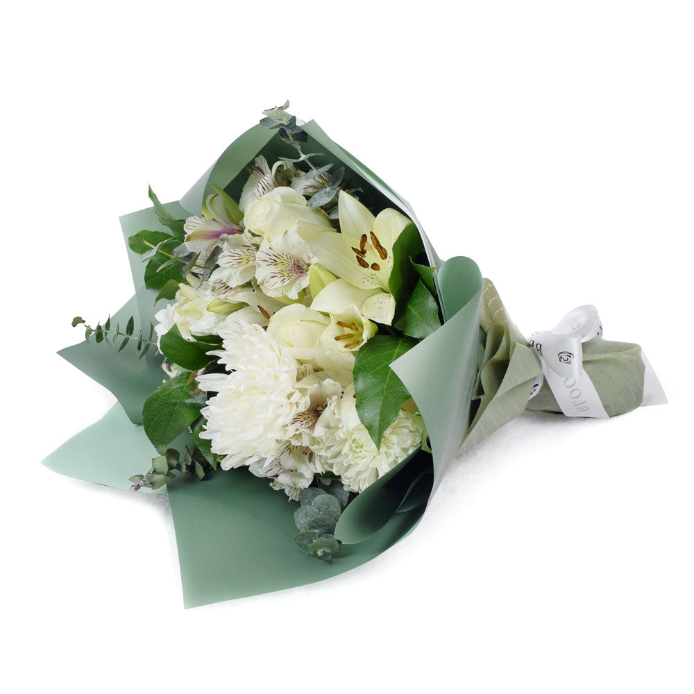 White rose, lily, and alstroemeria mixed bouquet. Same Day Toronto Delivery. 