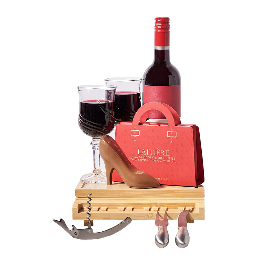 Wine & Chocolate Heel Set, chocolate gift, chocolate, wine gift, wine, gourmet gift, gourmet