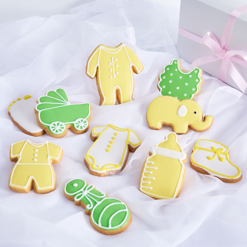 Yellow Welcome Baby Cookie Box, Unisex Baby Cookies, Gourmet Baby Cookies, Baked Goods, Toronto Delivery